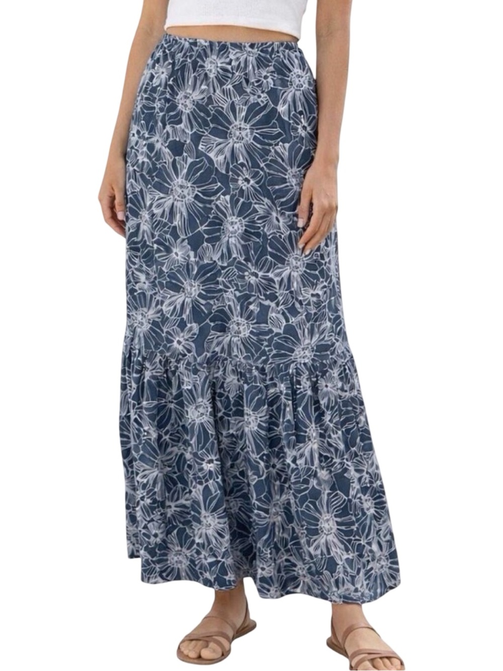 unsubscribed 100% Silk Gray Floral Maxi Skirt - Size XS